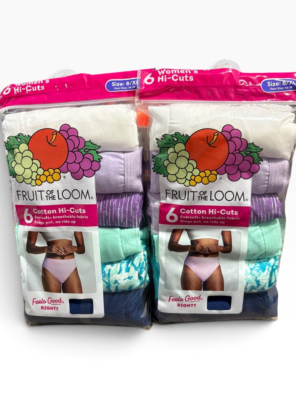 New 2 Packages Of Fruit of the Loom Cotton High-Cuts Underwear Panties Size 8 XL